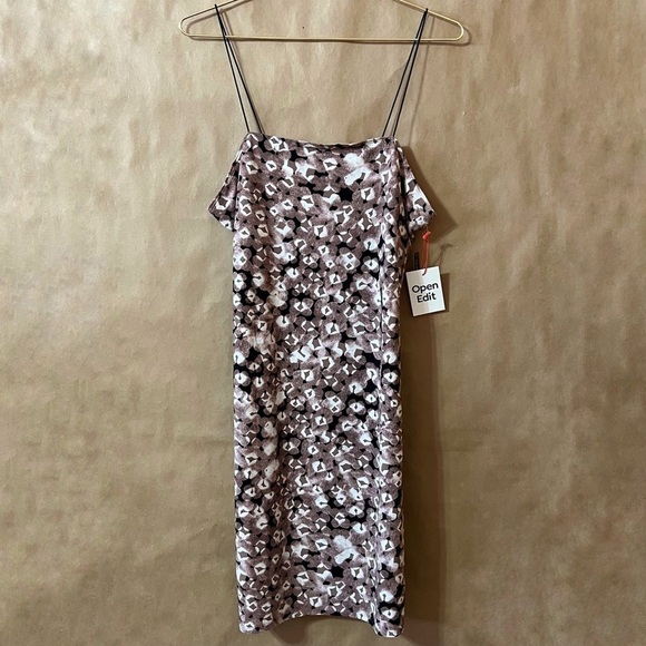 Open Edit | NWT Patterned Square Neck Mini Slip Dress Stretch Size M - Picture 1 of 9